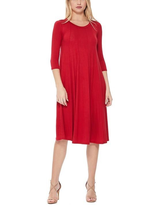 Jersey Knit A-Line Midi – Dress ROYALE MODEST (Red)