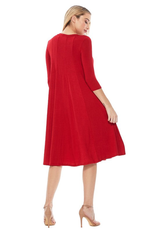 – ROYALE (Red) Midi Jersey Dress Knit MODEST A-Line