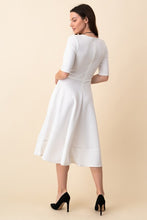 Load image into Gallery viewer, Elbow Sleeve V-Neck Flared Midi Dress (Ivory)